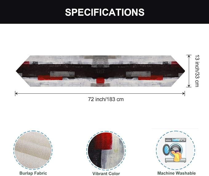 Black and White Table Runner 13x72 Inch Modern Abstract Art Painting Kitchen - Image 5