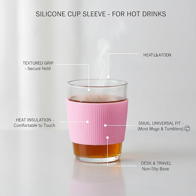 Silicone Cup Sleeve for Beverages, Textured Non-Slip Grip for Handle-less Mugs - Image 4