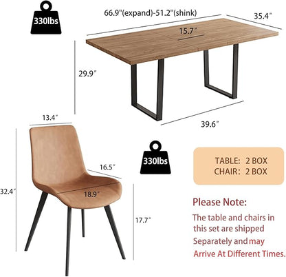 ZckyCine 67" Expandable Walnut Dining Table and 6 Upholstered Chairs, 7-Piece Dining Room Furniture Set, Mid-Century Modern Style for Home, Dining Room and Kitchen