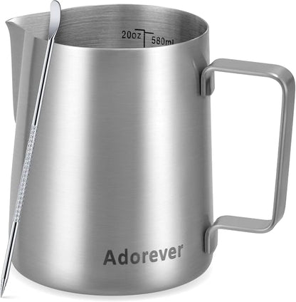 Milk Frothing Pitcher, 20oz Stainless Steel Milk Frother Cup Steaming Pitcher by Adorever