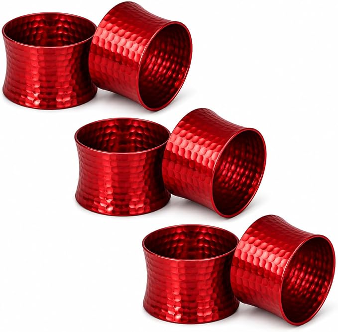 ITOS365 Red Napkin Rings Set of 6, Handmade Hammered Metal Napkin Ring Holders by ITOS365