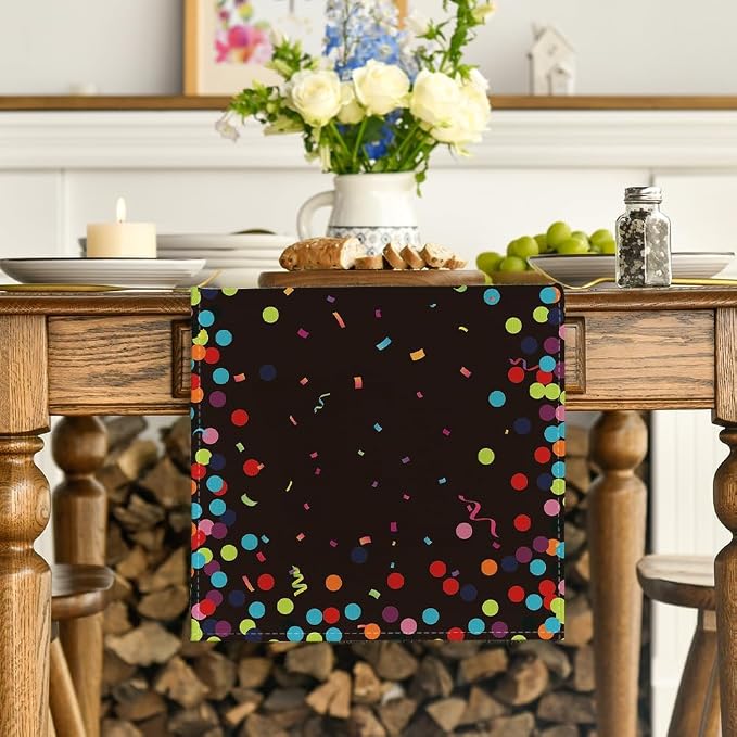 Artoid Mode Polka Dot Black Happy Birthday Table Runner, Seasonal Kitchen - Image 2