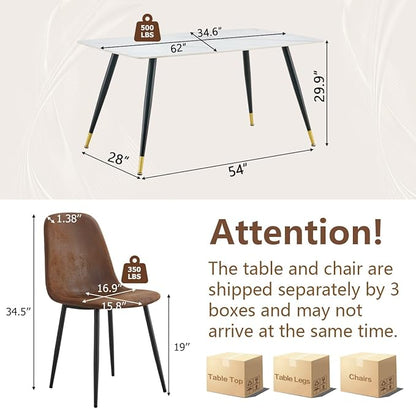 Table and Chairs Set of 4, Dining Room Table Set for 4, Sintered Stone Kitchen Table Top and Modern Chairs Set of 4 for Kitchen Dining Room