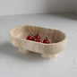 Natural Oval Travertine Fruit Bowl for Kitchen Counter 10", Large Decorative Bowl Two-Legs for Home Decor, Fruits Holder For Dining Table - Kitchen Organization