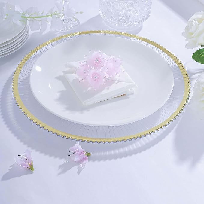 Efavormart 6 Pack | 13" Round Starburst Pattern Clear Plastic Charger Plates - Image 2