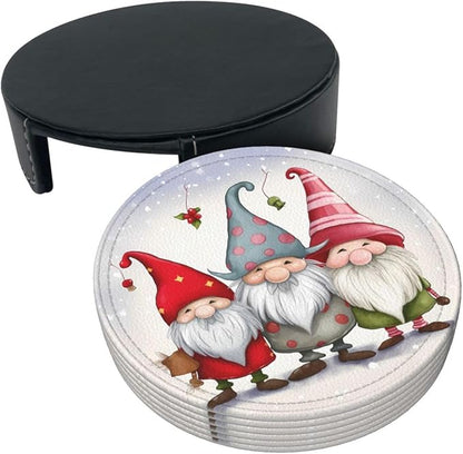 Christmas Three Gnomes Leather Coasters Set of 6 - Image 8