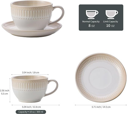 10Oz ceramic coffee cup and saucer sets, elegant striped pattern, unique kiln - Image 2