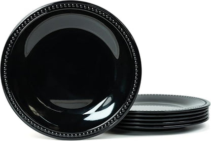 Melamine Beaded Appetizer/Salad/Dessert/Side Plates, Black, Set of 6, 8.5 inch, Platter, Serving Dishes, Kid-Friendly, Chip and Break-Resistant, Durable, for Indoor and Outdoor, Dishwasher Safe