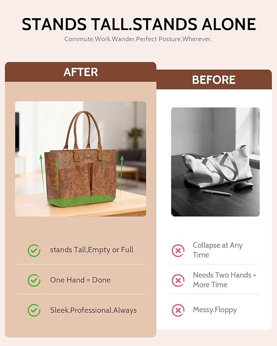 Laptop Tote Bag for Women, Leather Work Tote - Image 8