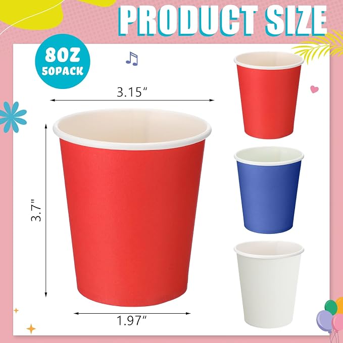 Mimorou 300 Pack 8 oz Disposable Patriotic Paper Cups - Image 2