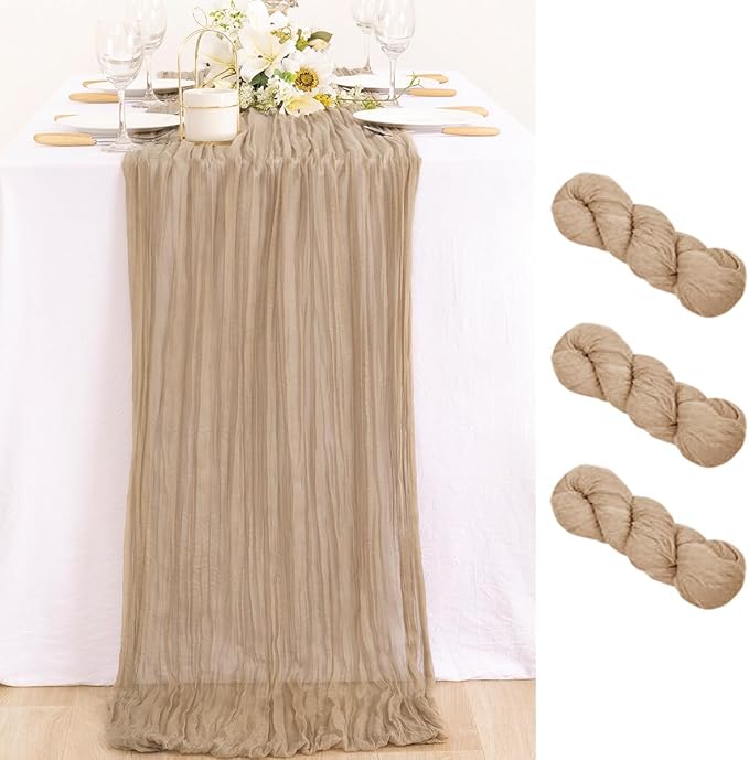 3 Pack Nude Cheesecloth Table Runner 10ft Boho Gauze Taupe Home Decor | by MLMC