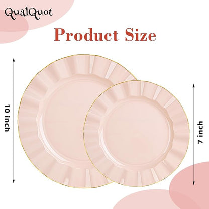 72PCS Blush Pink Plastic Plates, Wavy Plates - Image 2