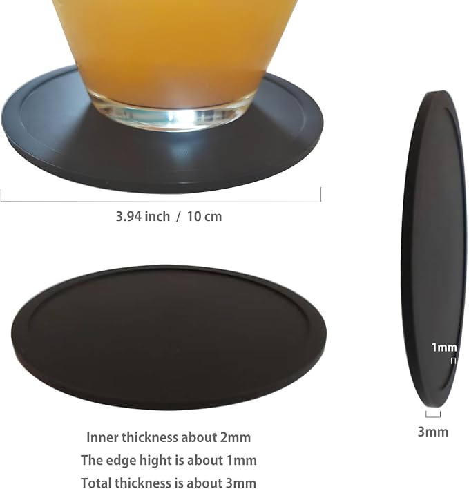 2 Pack Silicone Coasters for Drinks, Round Black Coasters - Image 5