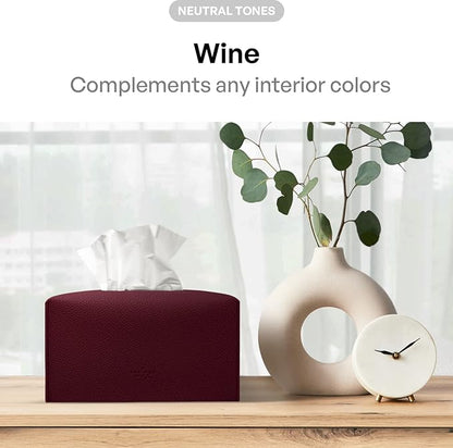 Carrotez Tissue Box Cover, [Refined] Modern PU Leather Rectangular Tissue Box Holder - Decorative Holder/Organizer for Bathroom Vanity Countertop, Night Stands, Office Desk 9.5"X5"X5" - Wine