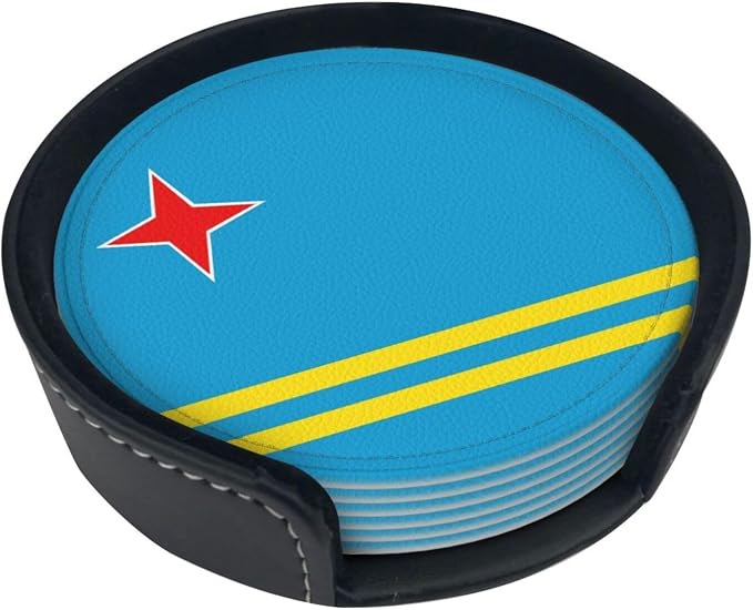 6 Pack Aruba Flag Leather Coaster - Image 2