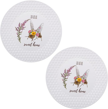2 PCS Tea & Coffee Saucers, Honey Bee Pattern Ceramic Tea Plates Round Cup by Unknown
