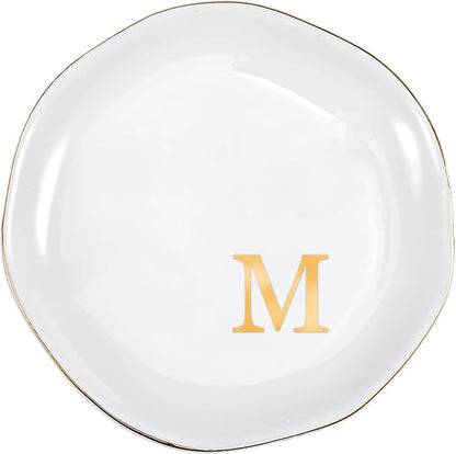 ProCase Ceramic Jewelry Tray, Initial Ring Dish Trinket Plate Engagement Gift, Small Personalized Monogram Ring Bowl for Wedding, White Decorative Jewelry Holder for Women Vanity -Letter M