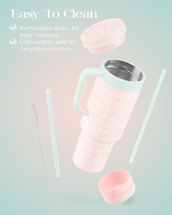 40 oz Insulated Tumbler with Handle and Push-Button Straw Lid, Stainless Steel - Image 6