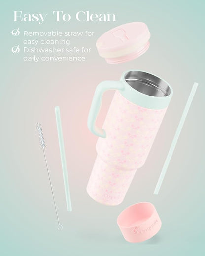 40 oz Insulated Tumbler with Handle and Push-Button Straw Lid, Stainless Steel - Image 6
