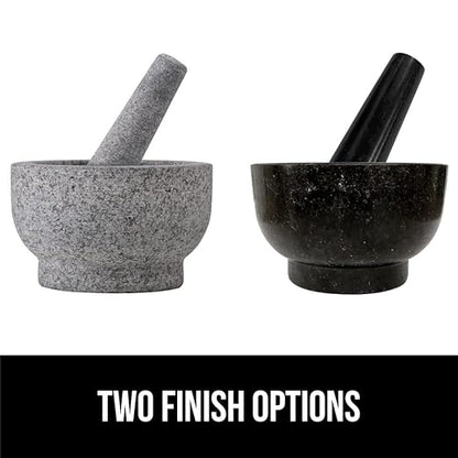 GORILLA GRIP Heavy Duty XL Mortar and Pestle Set with Slip Resistant Base, 4 Cup, 100% Granite Stone Molcajete Guacamole Bowl, Grind Seeds, Spices, Crush Garlic, Kitchen Muddler for Fresh Herbs, Gray