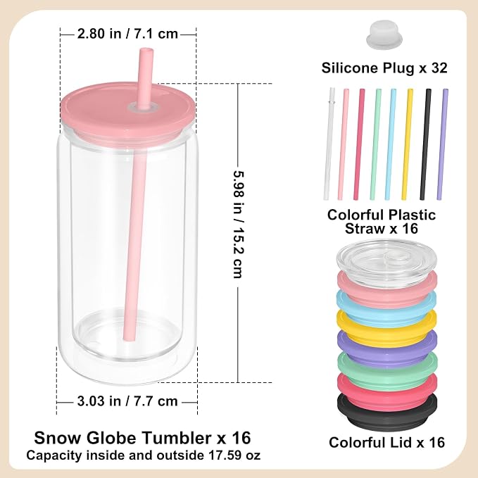 AZEAM 16 PCS Plastic Snow Globe Tumbler, 16 Oz Double Wall Snow Globe Cups | - Image 2