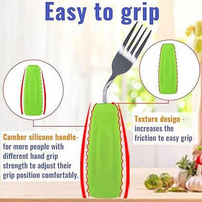 Adaptive Utensils for Hand Tremors,Arthritis and Parkinsons -Weighted Silverware with Non-Slip Handle to Easy Grip,Eating Flatware for Elderly Use (Left Hand 1 pc Fork+1 pc Spoon=2 pcs,Green)