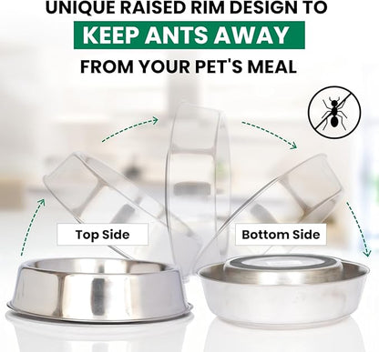 Iconic Pet 64 oz/ 8 Cup Stainless Steel Non Skid Pet Food/Water Bowl - Noise Free Ant Resistant Dog/Cat Feeding Bowl with Unique Design & Rubber Base Makes It an Elegant Ant Proof Dish