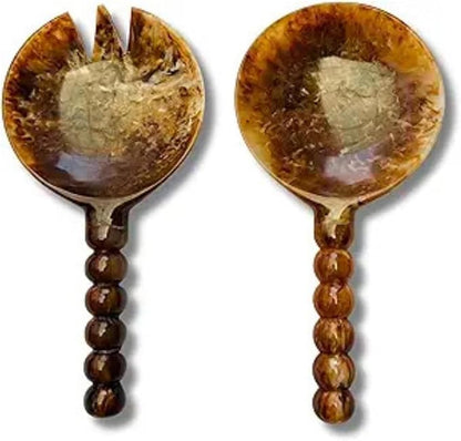 SS CRAFTS INDIA Premium 9" Brown Marbled Resin Salad Servers | Set of 2 Beaded by SSCraftsIndia
