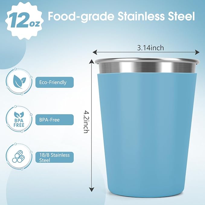 Stainless Steel Cups for Kids and Toddlers, 12oz Stackable Stainless Steel Kids - Image 2