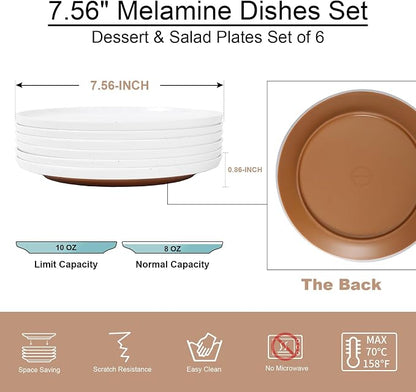 Webbylee Melamine Dessert Plates Set of 6-7.56" Serving Durable Dishes Perfect - Image 2