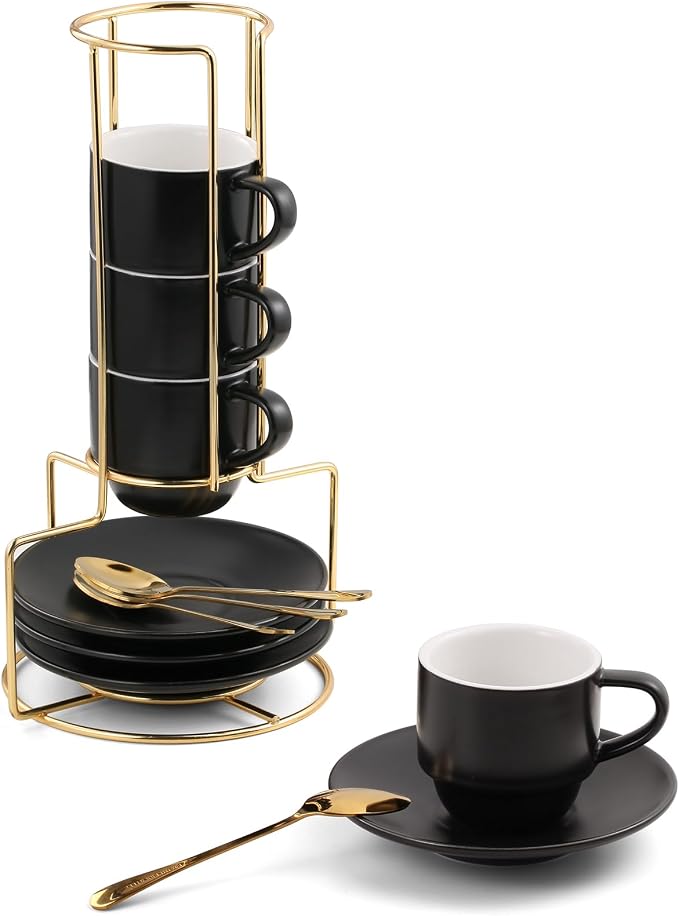 Lareina 3-Ounce Espresso Cups Set of 4, Small Stackable Coffee Cups by Lareina