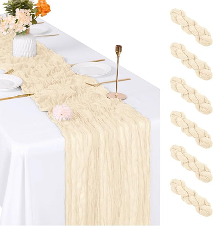 6 Pack Ivory Cheesecloth Table Runner, 17 x 108 inch, Semi Sheer Boho Cheese by ACSUIT
