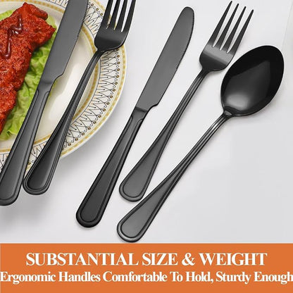 20 Pcs Black Silverware Set for 4, Food Grade Stainless Steel Flatware Set - Image 5