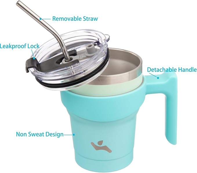 Konokyo 10 oz Tumbler with Handle and Straw, Insulated Travel Mug | Mint; - Image 2