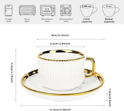 ALIMOTA 3oz White Gold Ceramic Coffee Mug Set of 6, Latte Mugs - Image 5