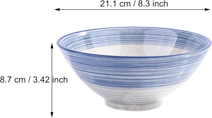 Ceramic Ramen Bowl Set of 2, 8.3" Blue Striped Japanese Noodle Bowls, Large - Image 2