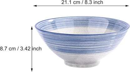 Ceramic Ramen Bowl Set of 2, 8.3" Blue Striped Japanese Noodle Bowls, Large - Image 2