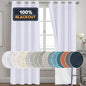 PrinceDeco White Blackout Curtains Linen Curtains 96 Inches Long 100% Blackout Room Darkening Curtains & Drapes with White Liner Faux Linen Fabric Window Curtain Panels for Living Room/Bedroom