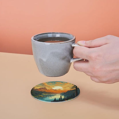 Landscape Mountain Leather Drinks Coasters - Image 7