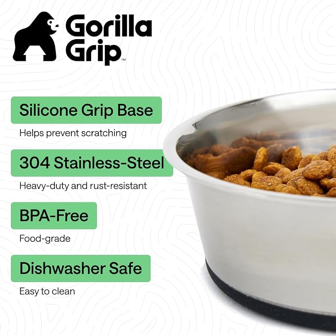 GORILLA GRIP Dog Bowls, Food Grade 304 Stainless Steel, Holds 2 US Cups Each - Image 2