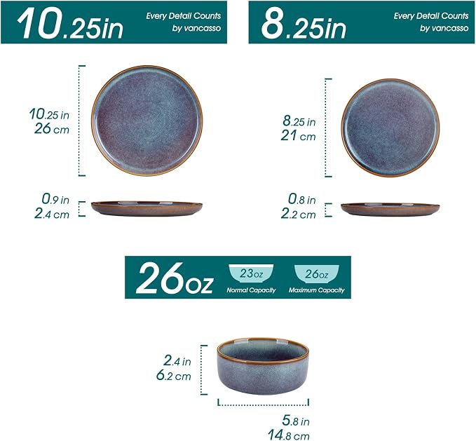 vancasso PLAYA Plates and Bowls Sets, 18 Pieces Grey-Blue Dinnerware Sets - Image 2