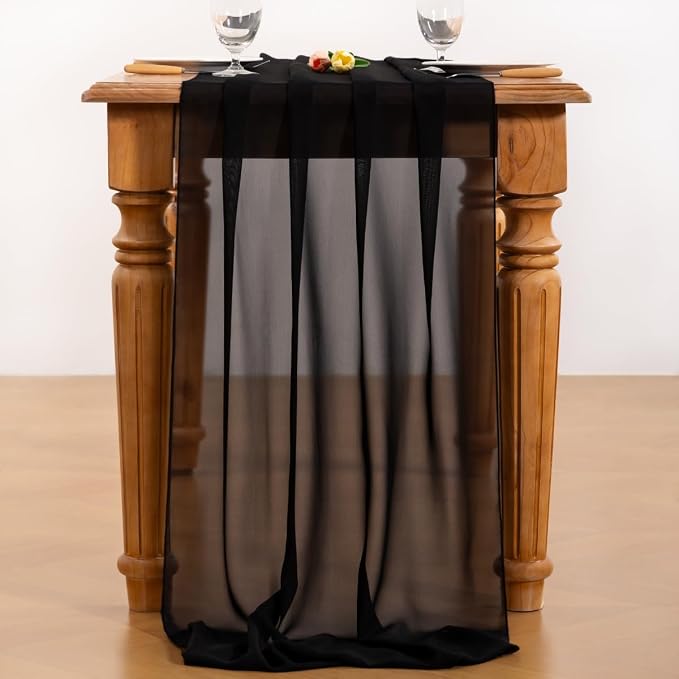 Black Halloween Chiffon Table Runner Fall Boho Wedding Birthday Party Decor | - Image 5