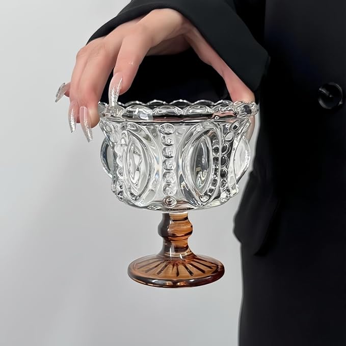 Carnival Glass Vintage Footed Dessert Cups Set of 2, 9oz Embossed Goblet - Image 9