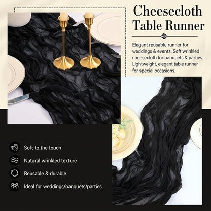 2 Pack Black Cheesecloth Table Runner 17x108 Inch Boho Rustic Semi Sheer Gauze - Image 5