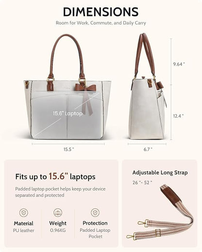 Laptop Tote Bag for Women, Leather Work Tote Bags - Image 3