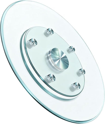 24" Glass Lazy Susan for Dining Table, Glass Turntable Table Centerpiece with 6 Rotating Wheels, 360° Smooth and Silent Spin Tabletop Rotating Tray, for Family Gatherings, Banquets, Weddings, 61 cm