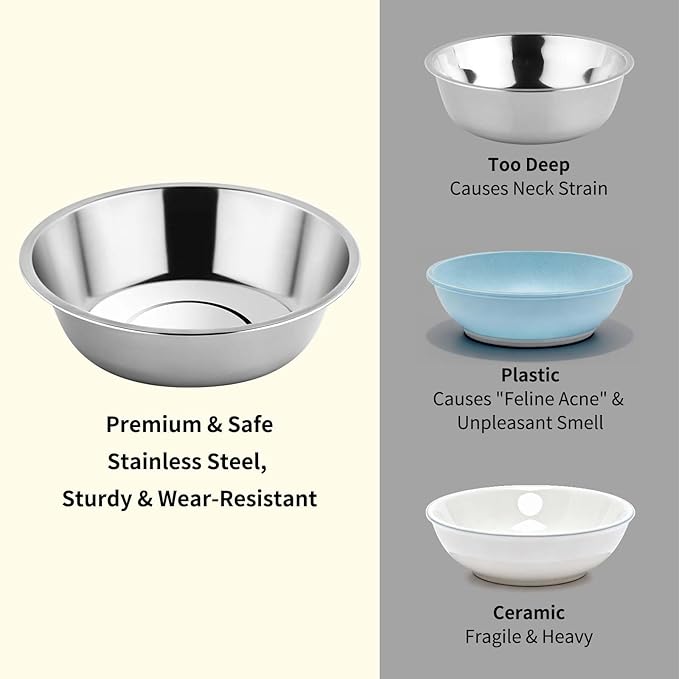 Tifanso 6PCS 5.6" Stainless Steel Whisker Friendly Cat Food & Water Bowls | - Image 3