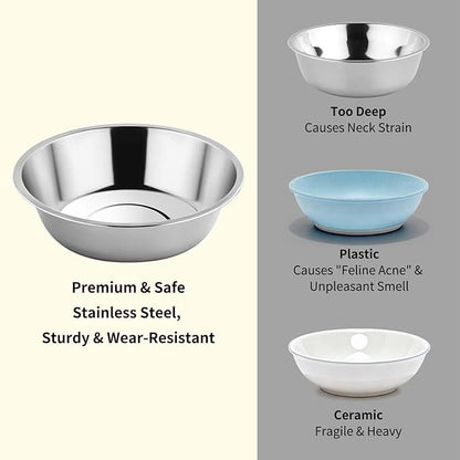 Tifanso 6PCS 5.6" Stainless Steel Whisker Friendly Cat Food & Water Bowls | - Image 3