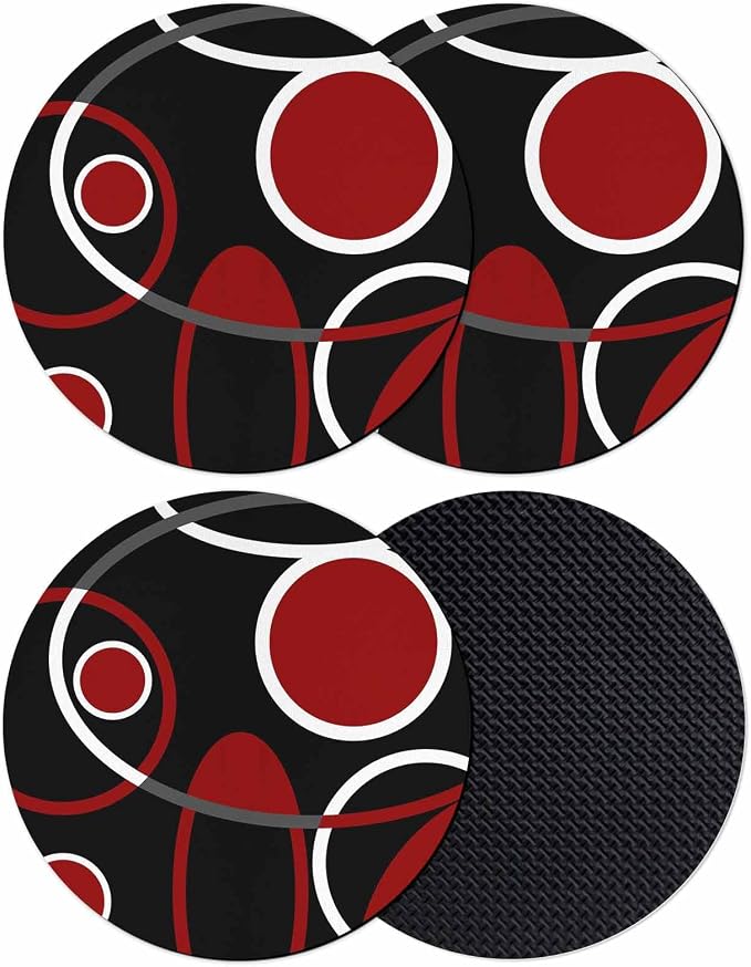 Black Red Coasters Set of 4, Non-Slip Cup Coaster Mat by PIEPLE