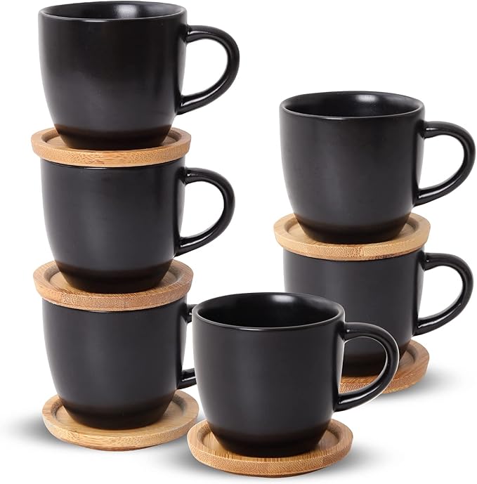 Hasense 4 OZ Espresso Cups and Saucers Set of 6, Demitasse Cups by Hasense